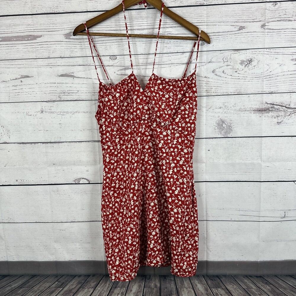 Reformation Dress Womens 6 Red Floral Mini Summer Zip Strappy Lyocell Abbott